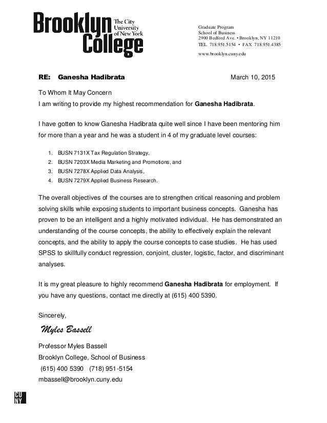 professor myles bassell recommendation letter recommendation letter for professor