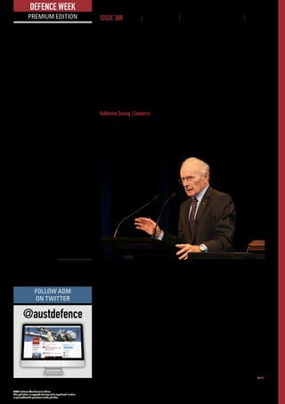 ADM’s Defence Week Premium Edition
This publication is copyright and may not be reproduced in whole
or part without the permission of the publisher.
www.australiandefence.com.au  |  Defence Week Premium | 17 MARCH 2016 | ISSUE 388 | 5
DEFENCE WEEK
PREMIUM EDITION ISSUE 388 NEWS | INTELLIGENCE | BUSINESS OPPORTUNITIES | EVENTS
Jacob said that Dassault could supply aircraft, including the 8X, to a managing
contractor by the 2017 deadline if required.
“We are light enough to go to most places, our aircraft also have excellent ‘hot
and high performance, which will allow us to get into airfields that the previous
aircraft could not do,” he said.
Air Power for the win: Williams
Foundation Fellow
Katherine Ziesing | Canberra
Sir Richard Williams Foundation Fellow and noted military scholar Dr Al
Stephens set the tone on day one of the Air Power conference this week
with the academic version of throwing down the gauntlet to counter
insurgency strategies, referring to them as ‘intellectually unsound’.
“Despite clear and continual evidence that we win in the air and we lose
on the ground, for half a century, the West has repeatedly tried, and failed,
to conduct land-centric campaigns based on the intellectually unsustainable
theory of counter-insurgency warfare. We should be asking why senior military
commanders, including Australia’s, continued for so long to tell ingenuous
politicians that they could fight and win wars ‘amongst the people’.”
Dr Stephens went through a number of conflicts where air power has been
the defining strategic element in winning or achieving the desired outcomes of
commanders both in Australia and in overseas scenarios.
“With due allowance for detail, much the same pattern has been apparent in
Western-led campaigns. That is, brief, overwhelmingly successful air campaigns
have been followed by protracted, disastrous land campaigns.”
He was also eloquent about the need for leading edge technology and the role
that it plays in both how assets are used and the way air power is thought of
as both a single service capability and as part of a larger military strategy.
Dr Alan Stephens, from
the Williams Foundation
giving a keynote
address on Strategy
and Joint Warfare.
©DEFENCE
@austdefence
FOLLOW ADM
ON TWITTER
 