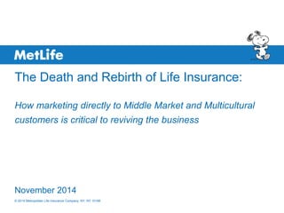 The Death and Rebirth of Life Insurance:
How marketing directly to Middle Market and Multicultural
customers is critical to reviving the business
November 2014
© 2014 Metropolitan Life Insurance Company, NY, NY 10166
 
