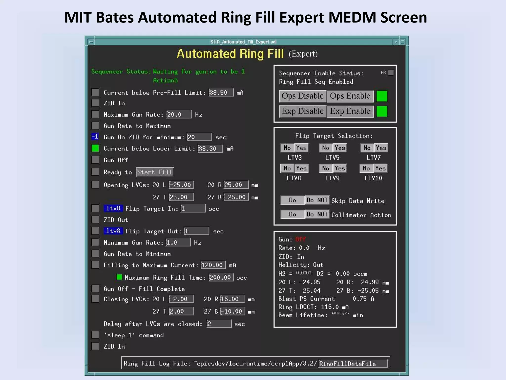 MIT Bates Automated Ring Fill Expert MEDM Screen
 