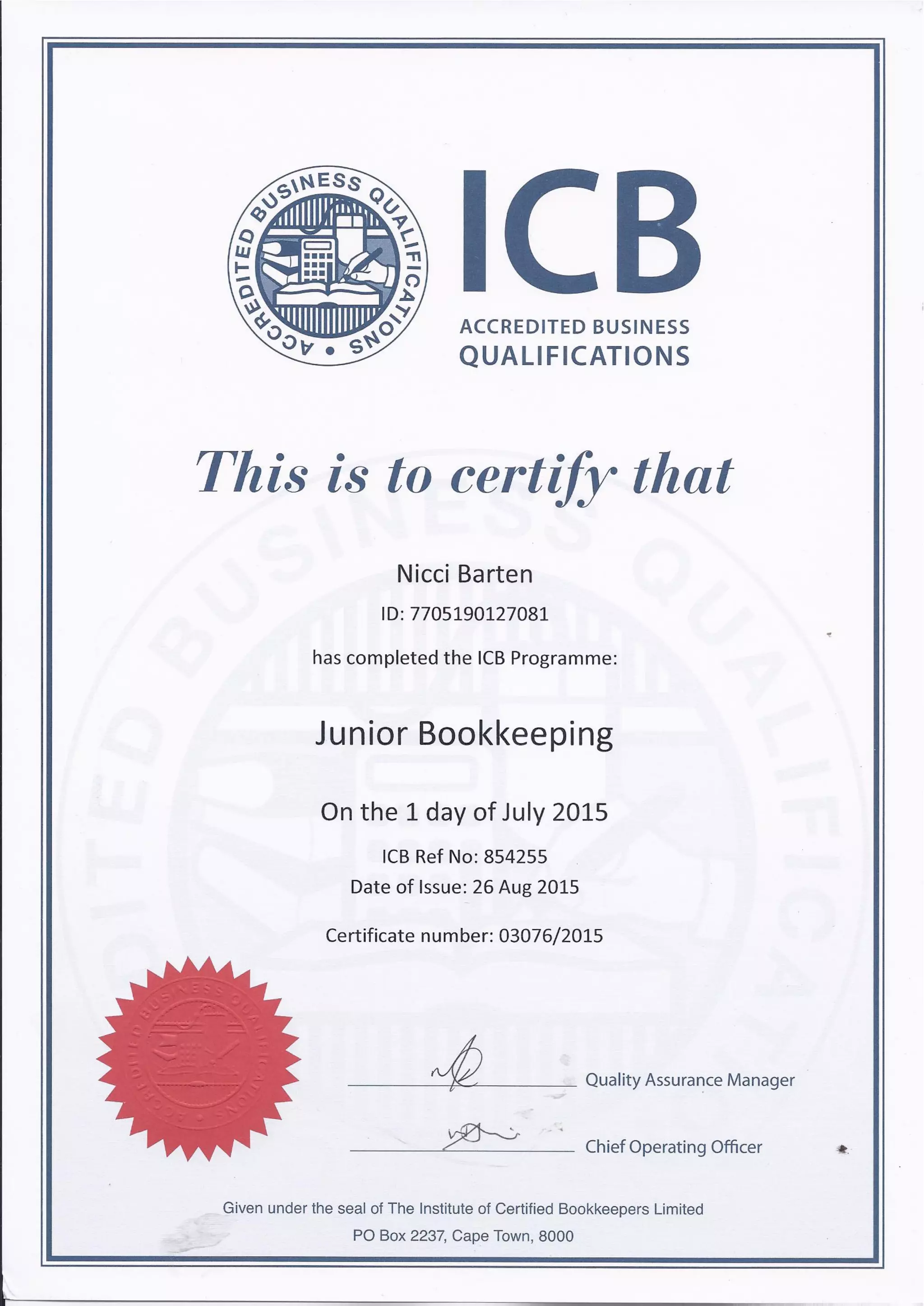 ICB - Junior Bookkeeping Certificate | PDF