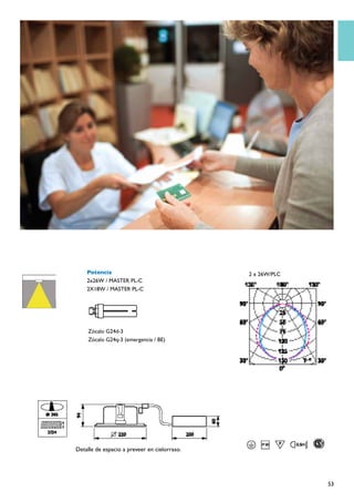 Potencia                                  2 x 26W/PLC
    2x26W / MASTER PL-C
    2X18W / MASTER PL-C




     Zócalo G24d-3
     Zócalo G24q-3 (emergencia / BE)




Detalle de espacio a preveer en cielorraso.




                                                            53
 