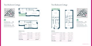 Store
Store
Bedroom 2
Bedroom 1
Bathroom
ROSENDALE ROAD | 11
Two Bedroom CottageTwo Bedroom Cottage
Kitchen/Dining Room	 2.70m x 4.50m		 8’10’’ x 14’9’’
Living Room		 4.20m x 3.80m		 13’9’’ x 12’9’’
WC			 2.10m x 1.40m		 6’10’’ x 4’7’’
Bedroom 1		 4.20m x 3.10m		 13’9’’ x 10’2’’
Bedroom 2		 4.20m x 3.00m		 13’9’’ x 9’10’’
Bathroom		 2.00m x 2.30m		 6’6’’ x 7’6’’
TOTAL AREA		 87m²			 936.46ft²
HOUSE D2
Energy efficiency rating: 	 B (87)
Very energy efficient/lower running costs
(A 100-92) to not very efficient/higher
running costs (G 1-20).
Environment impact rating:	 B (91)
Very environmentally friendly-lower CO2
emissions (A 100-92) to not environmentally
friendly-higher CO2 emissions (G 1-20).
Kitchen		 4.00m x 2.40m		 13’1’’ x 7’10’’
Living/Dining Room	 3.00m x 7.20m		 9’8’’ x 23’6’’
Bedroom 1		 3.00m x 2.40m		 9’10’’ x 7’10’’
Bedroom 2		 3.40m x 4.00m		 11’1’’ x 13’1’’
Bathroom		 2.40m x 2.00m		 7’10’’ x 6’6’’
TOTAL AREA		 74m²			 796.53ft²
HOUSES C1  C2
Store
Living/Dining Room
Kitchen
Garden
Store
Store
Bedroom 1
Bedroom 2
Bathroom
Living Room
Store WC
Kitchen
Dining
Room
Garden
Energy efficiency rating: 	 B (86)
Very energy efficient/lower running costs
(A 100-92) to not very efficient/higher
running costs (G 1-20).
Environment impact rating:	 B (89)
Very environmentally friendly-lower CO2
emissions (A 100-92) to not environmentally
friendly-higher CO2 emissions (G 1-20).
NN
NO
RW
O
O
D
RO
AD
RO
SENDALE
RO
AD
NO
RW
O
O
D
RO
AD
RO
SENDALE
RO
AD
 