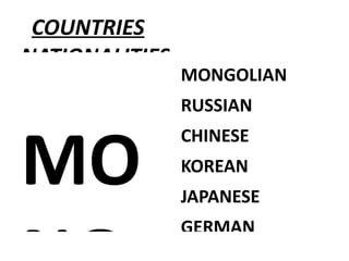 COUNTRIES   NATIONALITIES   ,[object Object]
