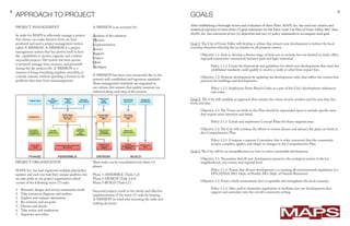 8 9
Goal 1: The City of Grain Valley will develop a culture that attracts new development to bolster the local
economy, therefore relieving the tax burden on all property owners.
	 Objective 1.1: Seek to develop a diverse range of land uses to include, but not limited to, retail, office, 	
	 regional/community commercial, business park and light-industrial.
		 Policy 1.1.1: Create the framework and guidelines for which new developments that meet the 	
		 established standards could qualify to receive a credit or relief from impact fees.
	 Objective 1.2: Promote development by updating the development codes that reflect the current best 	
	 practices for buildings and developments.
		
		 Policy 1.2.1: Implement Form-Based Codes as a part of the City’s development ordinances 	
		and codes.
Goal 2: The City will establish an approach that sustains the vision of each resident and the area they live,
work, and play.
	
	 Objective 2.1: The Vision set forth in this Plan should be expounded upon to include specific areas 	
	 that require more attention and detail.
		 Policy 2.1.1: Create and implement Concept Plans for those targeted areas.
	 Objective 2.2: The City will continue the efforts to review, discuss and advance the plans set forth in 	
	 this Comprehensive Plan.
		 Policy 2.2.1: Compose a seperate Committee that is soley concerned that the community 		
		 accepts, complies, applies, and adapts to changes in the Comprehensive Plan.
Goal 3: The City will be an exemplification on how to entice sustainable development.
	
	 Objective 3.1: Necessitate that all new development preserves the ecological system at the lot, 		
	 neighborhood, city, county and regional level.
		 Policy 3.1.1: Assure that all new development is is meeting all environmental regulations (i.e. 	
		 EPA, FEMA, MO. Dept. of Health, MO. Dept. of Natural Resources)
	 Objective 3.2: Foster a built environment that is equitable and strengthens the local economy.
		 Policy 3.2.1: Alter and/or streamline regulations to facilitate mix-use developments that 		
		 support and assimilate into the overall community setting.
			
After establishing a thorough review and evaluation of these Plans. MAPS, Inc. has used our creative and
analytical expertise to form three (3) goal statements for the Futre Land-Use Plan of Grain Valley, MO. Also,
MAPS, Inc. has conceived of two (2) objectives and two (2) policy statements to accompany each goal.
GOALS
PROJECT ORGANIZATION
MAPS, Inc. has had organized multiple plan/policy
updates and each one had their unique qualities, but
we take pride in our project organization which
consist of the following seven (7) tasks:
1.	 Research, design, and survey community needs
2.	 Take inventory, diagnose and analyze
3.	 Explore and evaluate alternatives
4.	 Re-envision and set goals
5.	 Discuss and decide
6.	 Take action and implement
7.	 Supervise and refine
PROJECT MANAGEMENT
In order for MAPS to effectively manage a project
that clients can make decision from, we have
produced and used a project management system
called A-MISSION. A-MISSION is a project
management system that has proven itself to have
the capabilities to receive, organize and conduct
successful projects.This system has been proven
to properly manage time, resouces, and personell
during the the projects life. A-MISSION is a
mission to bring everything togehter smoothly, in
a timely manner, without spending a fortune to fix
problems that arise from mismanagement.
APPROACH TO PROJECT
A-MISSION is an acronym for:
Analysis of the situation
Mission
Implementation
Service
Support
Inspect
Omit
Neoligize
A-MISSION has been very resourceful due to the
system’s well-established and rigourous standards.
These management standards are engrained in
our culture, this ensures that quality measures are
enforced along each step of the process.
These tasks can be consolidated into three (3)
phases:
Phase 1-ASSEMBLE (Tasks 1,2)
Phase 2-DESIGN (Task 3,4,5)
Phase 3-BUILD (Task 6,7)
Successul projects result in the timely and effective
implementation of the seven (7) tasks by keeping
A-MISSION in mind why executing the tasks and
making decisions.
 