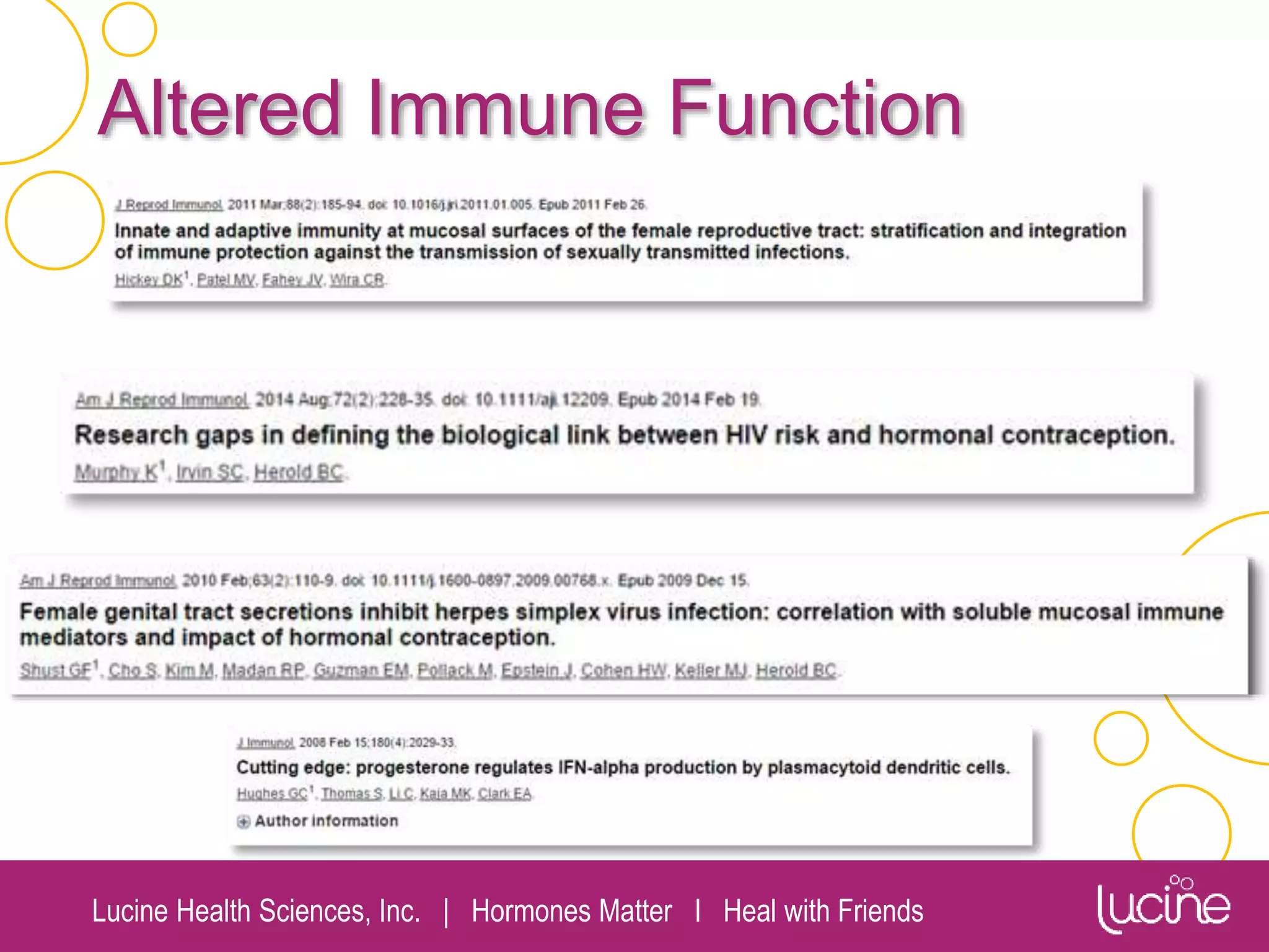 Lucine Health Sciences, Inc. | Hormones Matter I Heal with Friends
Altered Immune Function
 