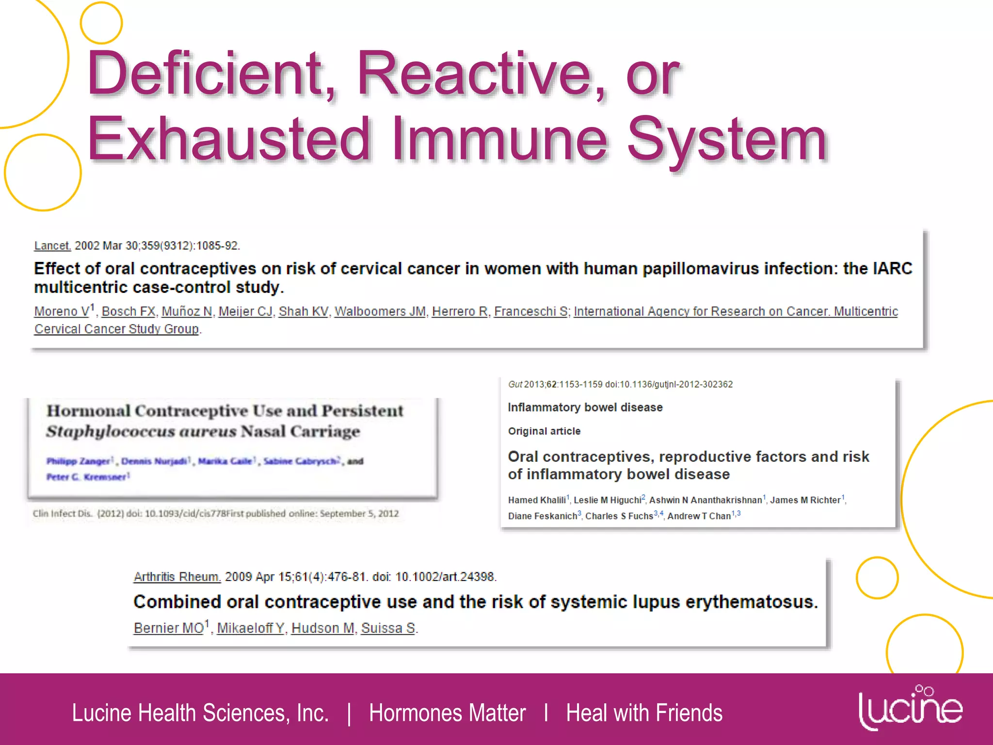 Lucine Health Sciences, Inc. | Hormones Matter I Heal with Friends
Deficient, Reactive, or
Exhausted Immune System
 