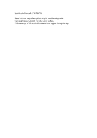 Nutrition in life cycle case study | PDF