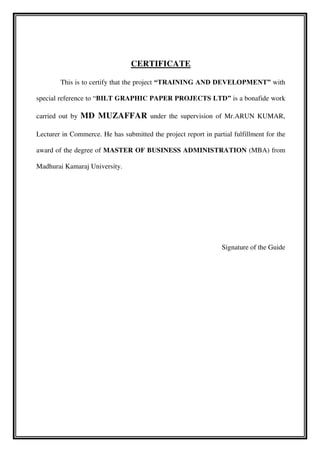 PROJECT - TRAINING AND DEVELOPMENT | PDF