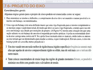 ELEMENTOS DE MÁQUINAS AULAS PROF. GILFRAN MILFONT
7.6- PROJETO DO EIXO
 