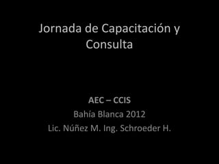 Jornada de Capacitación y
        Consulta



           AEC – CCIS
        Bahía Blanca 2012
 Lic. Núñez M. Ing. Schroeder H.
 