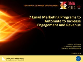 7 
Email 
Marke,ng 
Programs 
to 
Automate 
to 
Increase 
Engagement 
and 
Revenue 
Loren 
T. 
McDonald 
VP, 
of 
Industry 
Rela9ons 
Silverpop, 
an 
IBM 
Company 
October 
29, 
2014 
 