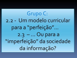Grupo C:  2.2 -  Um modelo curricular para a “perfeição”...  2.3  – ... Ou para a “imperfeição” da sociedade da informação? 