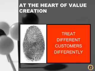 AT THE HEART OF VALUE
CREATION
TREAT
DIFFERENT
CUSTOMERS
DIFFERENTLY
 