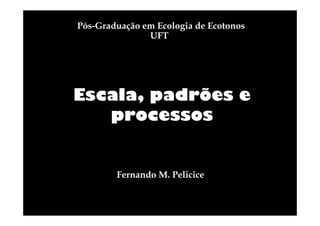 Pós-Graduação em Ecologia de Ecotonos
UFT

Escala, padrões e
processos

Fernando M. Pelicice

 