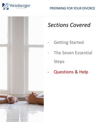 PREPARING FOR YOUR DIVORCE
- Getting Started
- The Seven Essential
Steps
- Questions & Help
Sections Covered
 