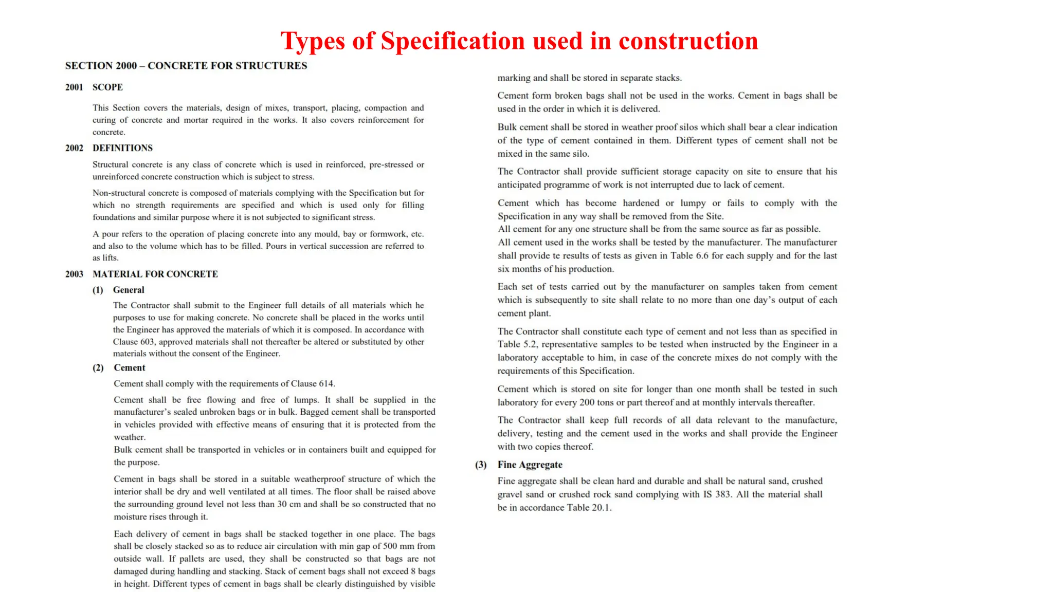 Types of Specification used in construction
 
