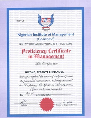 Proficiency Certificate in Management.