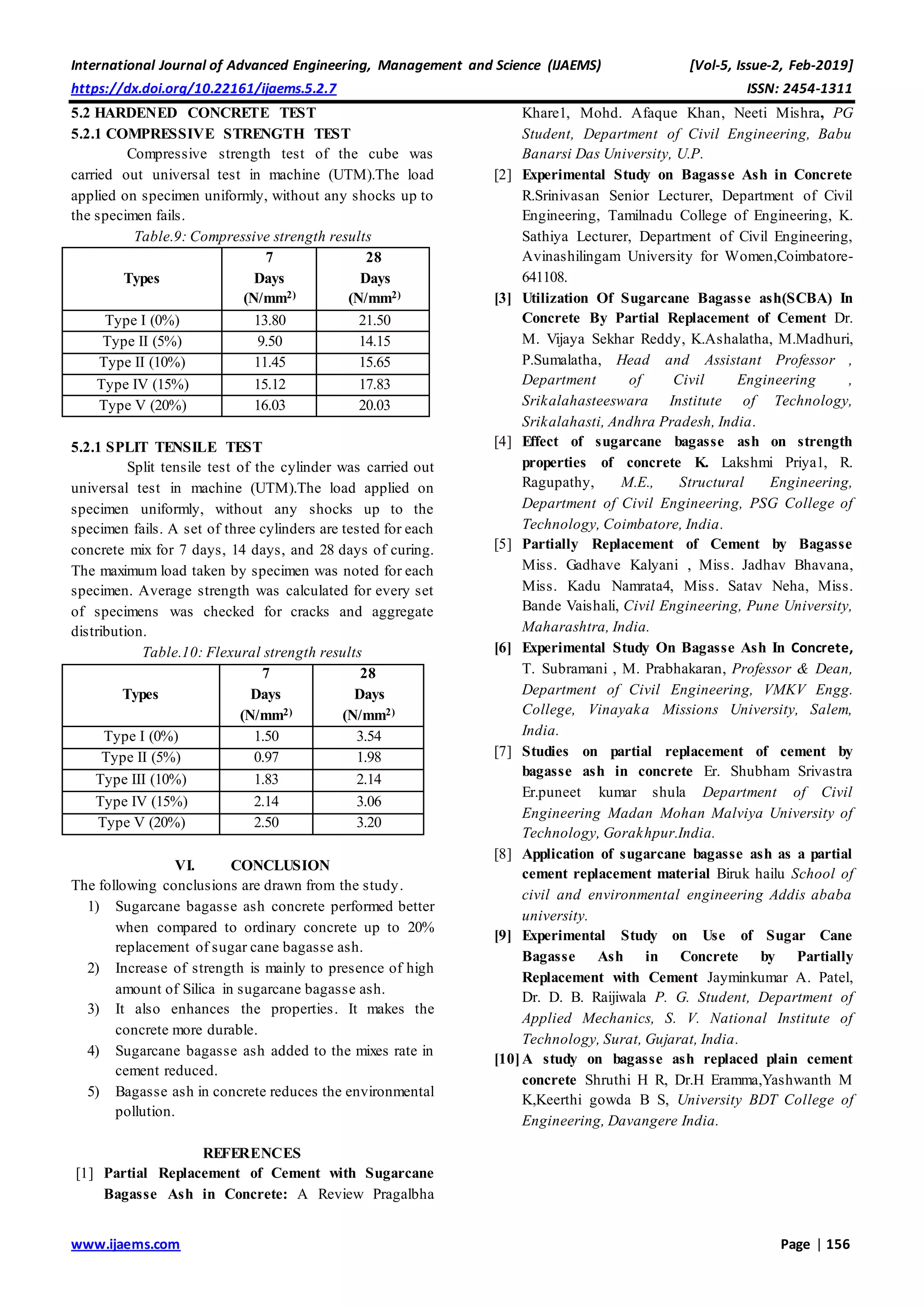 Experimental Study on Partial Replacement of Sugarcane Bagasse Ash in ...