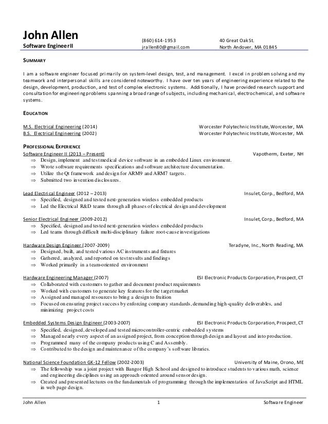 john allen resume hardware design engineer resumes