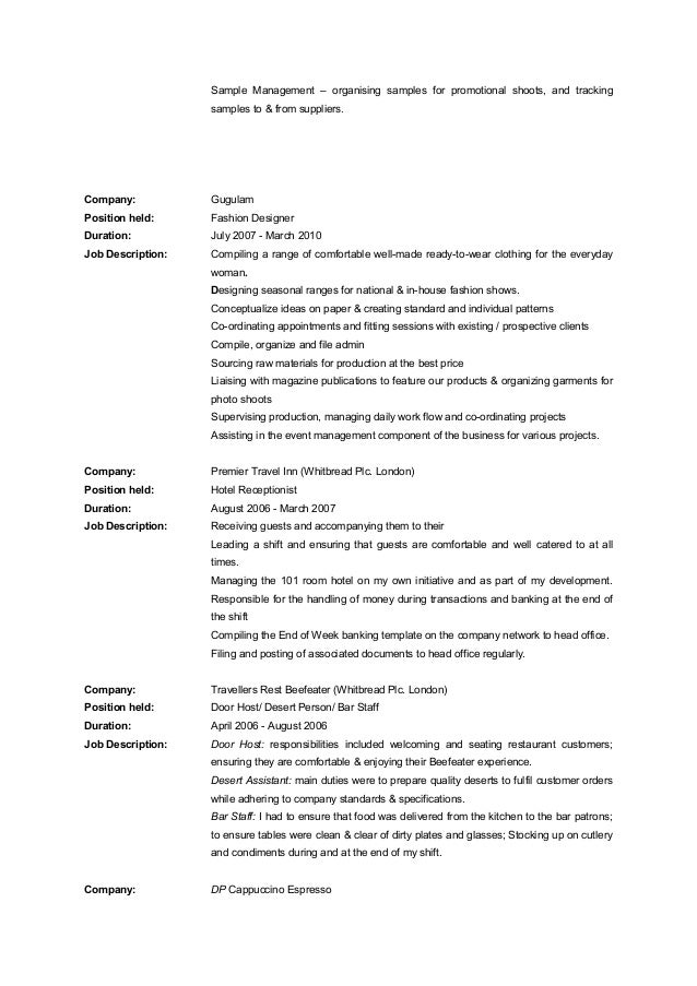 job description for fashion designer