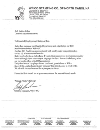 Wrico Stamping Letter Recommendation