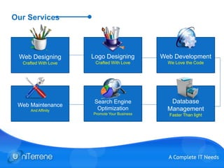 Our Services
Web Development
We Love the Code
Logo Designing
Crafted With Love
Web Designing
Crafted With Love
Database
Management
Faster Than light
Search Engine
Optimization
Promote Your Business
Web Maintenance
And Affinity
 