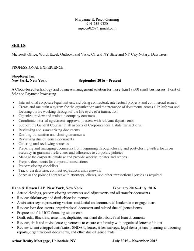 corporate paralegal resume