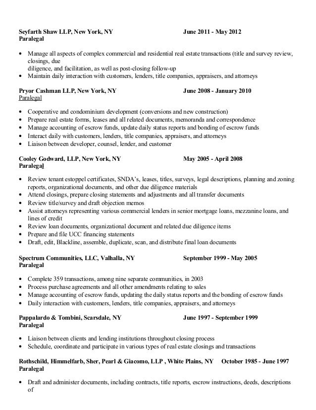 Maryanne Picco Paralegal Resume Real EstateCorporate