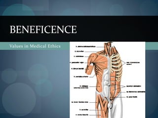 Values in Medical Ethics
BENEFICENCE
 