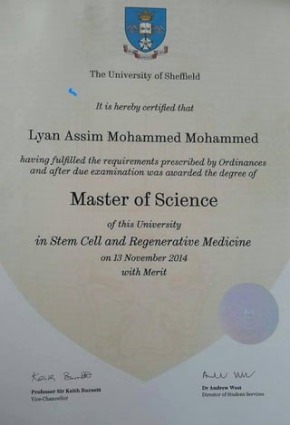 MSc stem cell certificate
