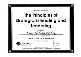 Certicate for estimating and tendering