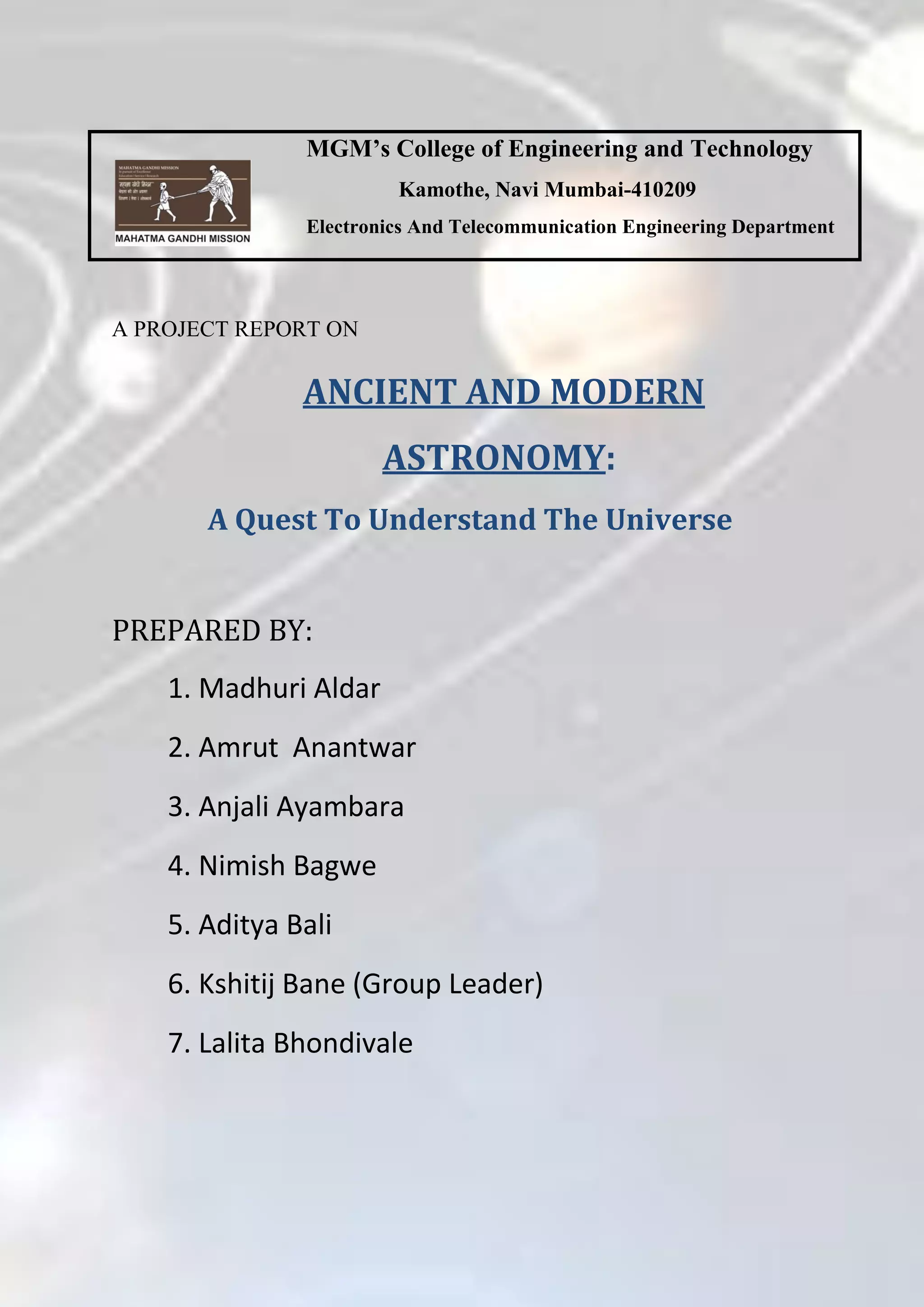 Report On Ancient Modern Astronomy Pdf
