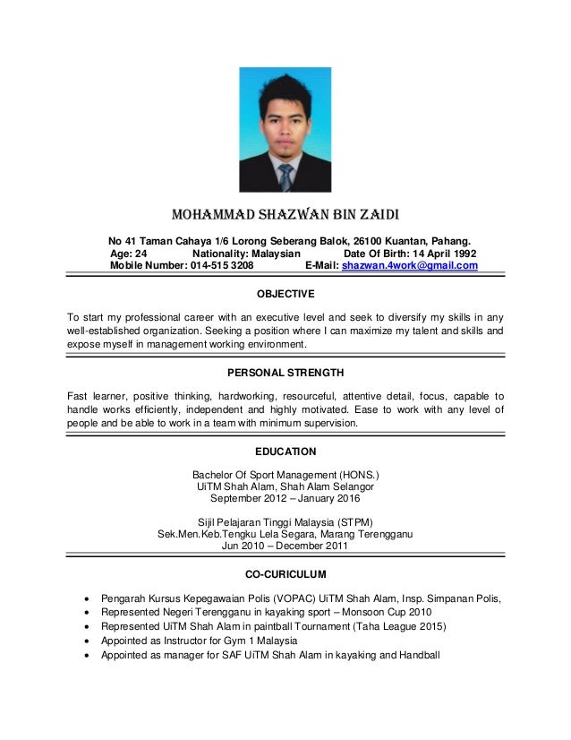 Resume Mohammad Shazwan Bin Zaidi