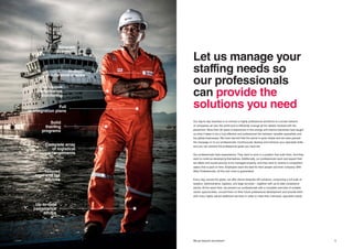 54 We go beyond recruitmentOur services
Let us manage your
staffing needs so
our professionals
can provide the
solutions you need
Our day-to-day business is to connect a highly professional workforce to a broad network
of companies all over the world and to efficiently arrange all the details involved with the
placement. More than 30 years of experience in the energy and marine industries have taught
us what it takes to be a truly effective and professional link between valuable specialists and
top global businesses. We have learned that the secret is quite simple and we have passed
the message on to our professionals: Continuously develop and enhance your specialist skills
and you can achieve the professional goals you have set.
Our professionals have expectations. They want to work in a position that suits them. And they
want to continue developing themselves. Additionally, our professionals want and expect their
tax affairs and social security to be managed properly, and they want to receive a competitive
salary that is paid on time. Employers want the best for their people and their company. With
Atlas Professionals, all this and more is guaranteed.
Every day, across the globe, we offer clients bespoke HR solutions, comprising a full suite of
taxation, administrative, logistics, and legal services – together with up-to-date compliance
advice. At the same time, we present our professionals with a complete overview of suitable
career opportunities, consult them on their future professional development and provide them
with many highly valued additional services in order to meet their individual, specialist needs.
Up-to-date
compliance
advice
Tailored
legal and tax
advices
Solid
training
programs
Complete array
of logistical
arrangements
Full
re-integration plans
Continuous
performance
monitoring
In-depth
reference checks
Accurate
payments
 