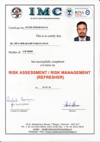 Risk Assessment and management Certificate
