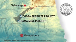 16
COOSA GRAPHITE PROJECT
BAMA MINE PROJECT
Montgomery
Sylacauga
Alabama Graphite Belt – Southern Portion (source: Alabama Geological Survey)
Alabama Graphite Belt
 