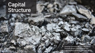 44
Graphite Concentrate from the Coosa
Graphite Project Pilot Plant at SGS
Lakefield Research Ltd. (October 2015)
Capital
Structure
 