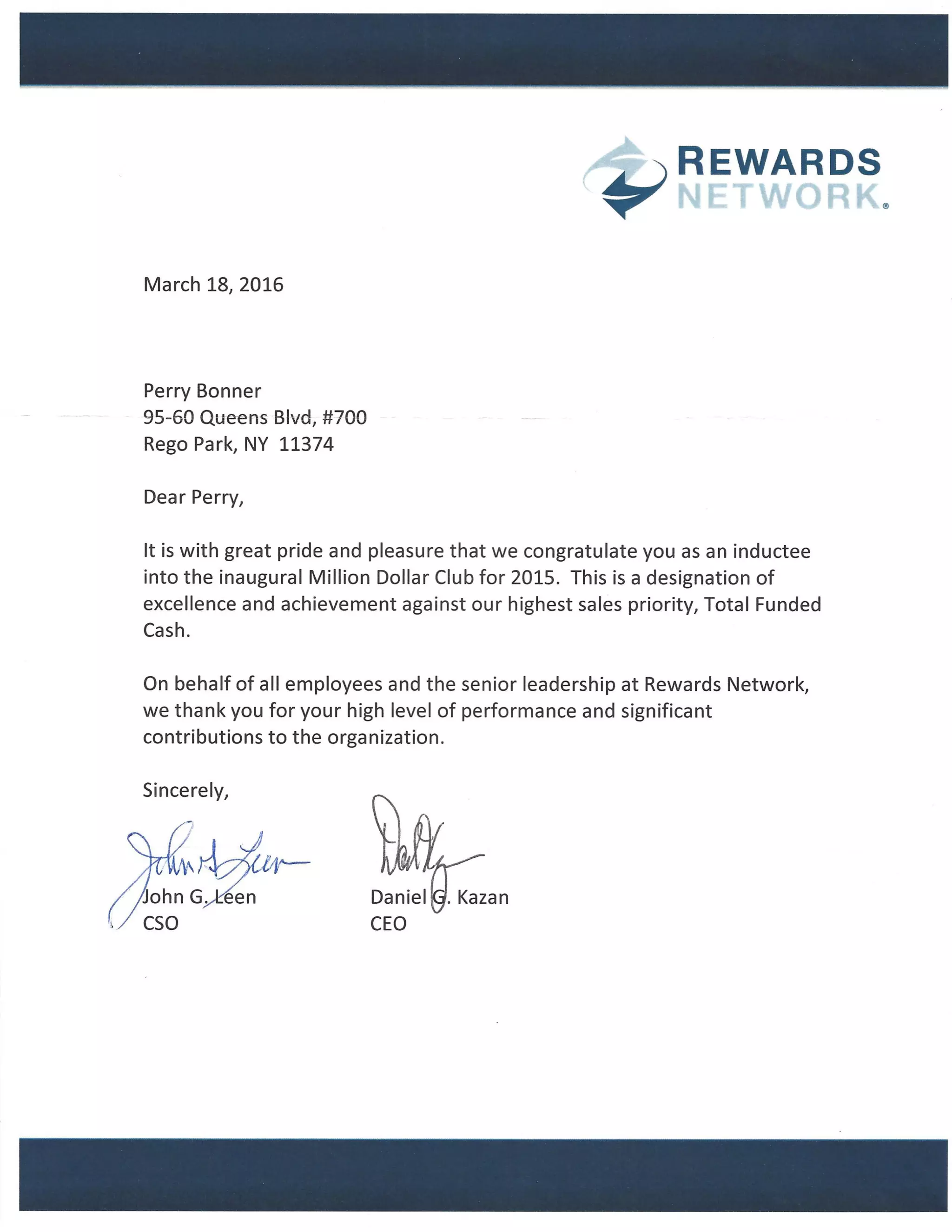 2015 Million Dollar Club Letter | PDF