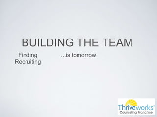 BUILDING THE TEAM
...is tomorrowFinding
Recruiting
 