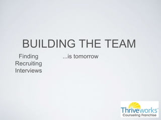 BUILDING THE TEAM
...is tomorrowFinding
Recruiting
Interviews
 