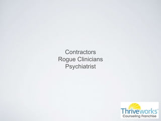 Contractors
Rogue Clinicians
Psychiatrist
 