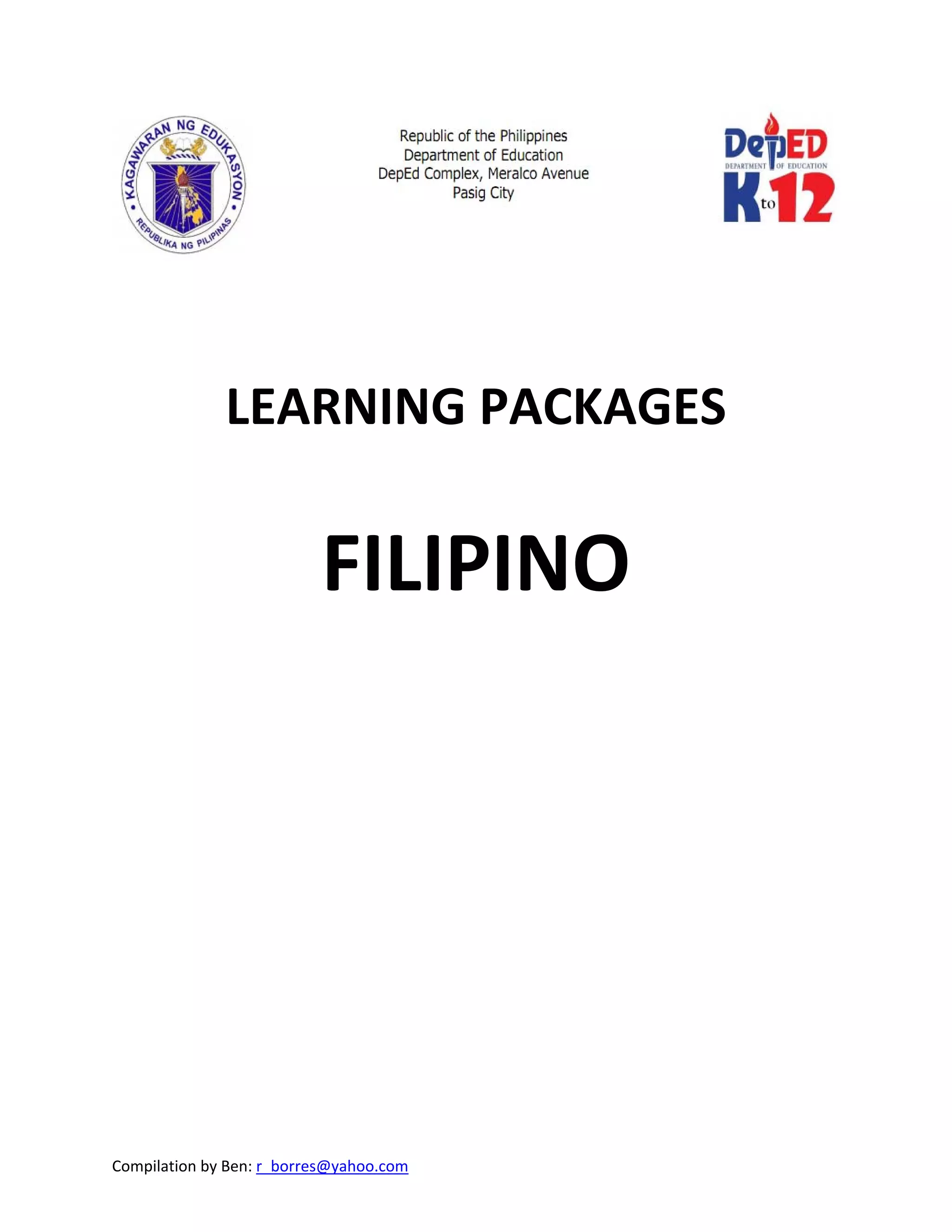 Grade 7 Learning Module in Filipino (Learning Package - Quarter 1 to 4 ...