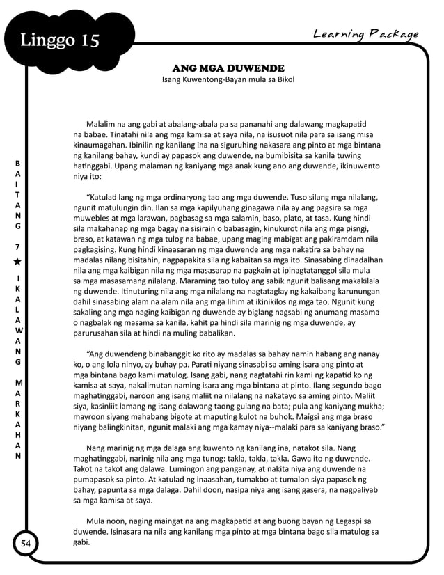 Grade 7 Learning Module in Filipino (Learning Package - Quarter 1 to 4 ...