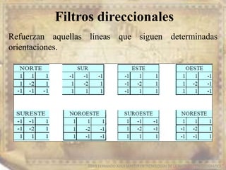 Filtros direccionales
EDIER FERNANDO AVILA MARTER EN TECNOLOGIAS DE LA INFORMACION GEOGRAFICA
Refuerzan aquellas líneas que siguen determinadas
orientaciones.
 