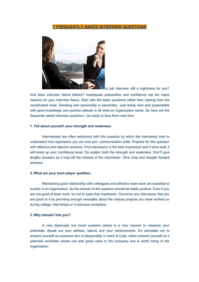 7 frequently asked interview questions | PDF