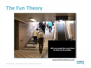 The Fun Theory “ A game is a problem-solving activity, approached with a playful attitude.” Jesse Schell,  Author, The Art of Game Design www.thefuntheory.com 