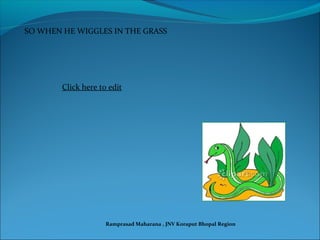 SO WHEN HE WIGGLES IN THE GRASS
Click here to edit
Ramprasad Maharana , JNV Koraput Bhopal Region