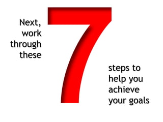 7Next, work through thesesteps to help you achieve your goals