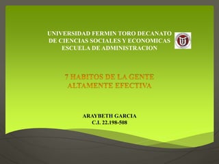 UNIVERSIDAD FERMIN TORO DECANATO
DE CIENCIAS SOCIALES Y ECONOMICAS
ESCUELA DE ADMINISTRACION
ARAYBETH GARCIA
C.I. 22.198-508
 